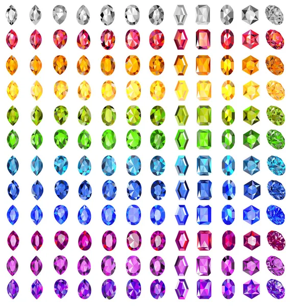 Juego Ilustraciones Piedras Preciosas Diferentes Cortes Colores — Vector de stock