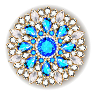 Broş takılar, tasarım elementleri. Değerli taşları olan kabile etnik modeli. Geometrik vintage süslemeli arkaplan.