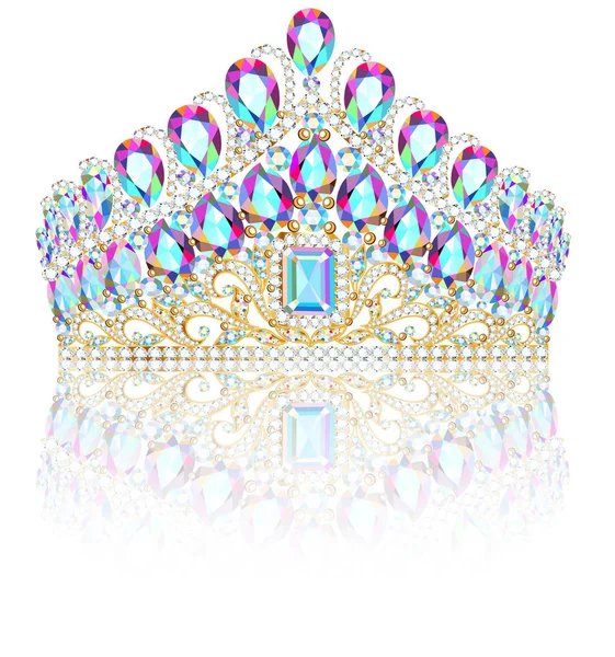 Illustratie Van Diadeem Kroon Vrouwelijke Tiara Met Edelstenen Met Reflectie — Stockvector