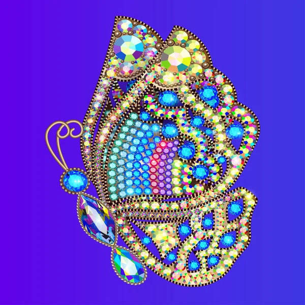 Ilustracja Biżuterii Broszka Motyl Kamieniami Szlachetnymi — Wektor stockowy