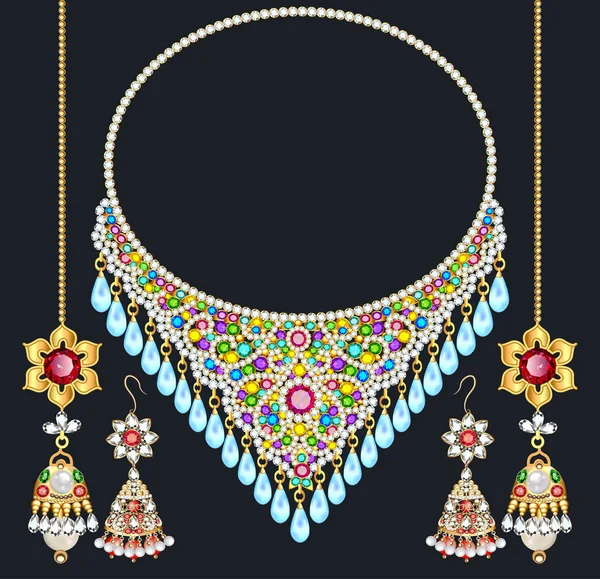 Ilustración Conjunto Collar Pendientes Boda Diamante Femenino — Archivo Imágenes Vectoriales