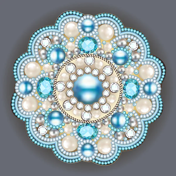 Broş Takı Tasarım Öğesi Kabile Etnik Çiçek Desenli Mandala Değerli — Stok Vektör