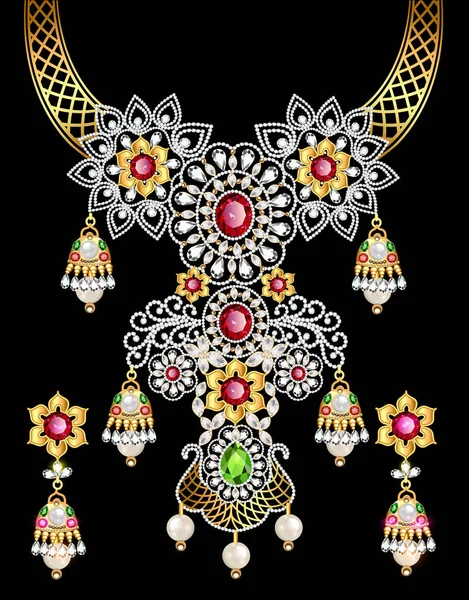 Illustration Ensemble Collier Mariage Indien Boucles Oreilles — Image vectorielle