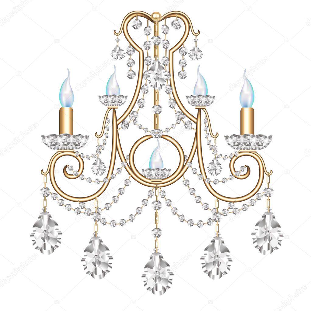 illustration lamp, sconce  vintage with crystal pendants on white background