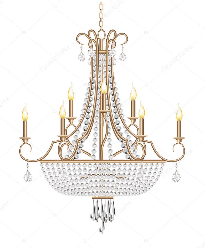 Illustration of a beautiful shiny crystal chandelier on a white background