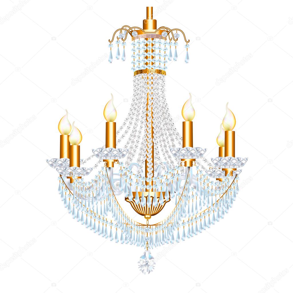 Illustration of a beautiful shiny crystal chandelier on a white background