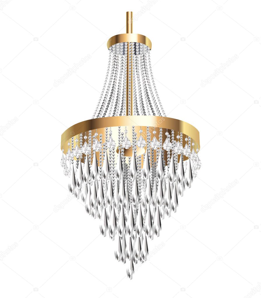 Illustration of a beautiful shiny crystal chandelier on a white background