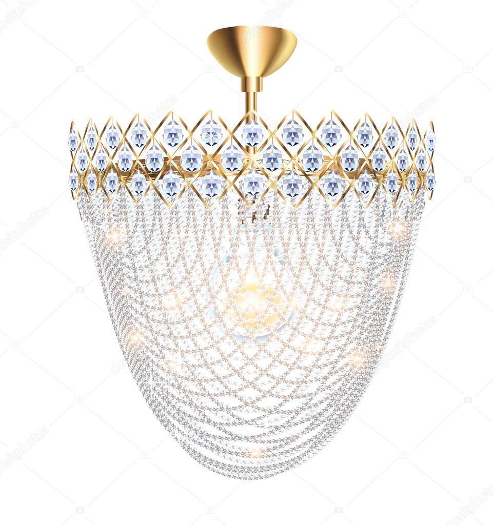 Illustration of a beautiful shiny crystal chandelier on a white background