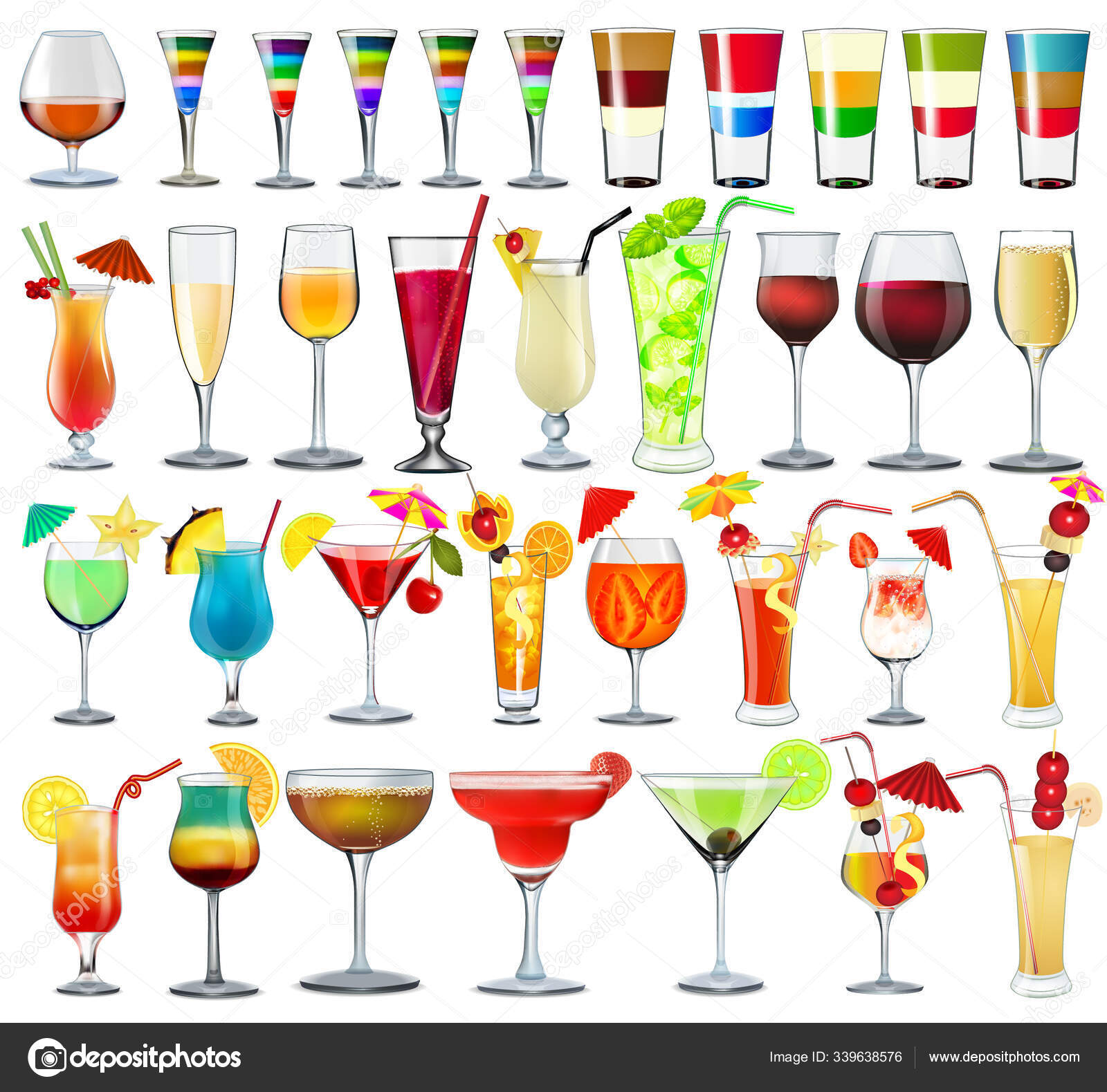 Collection set of bar cocktail glassware colored Vector Image