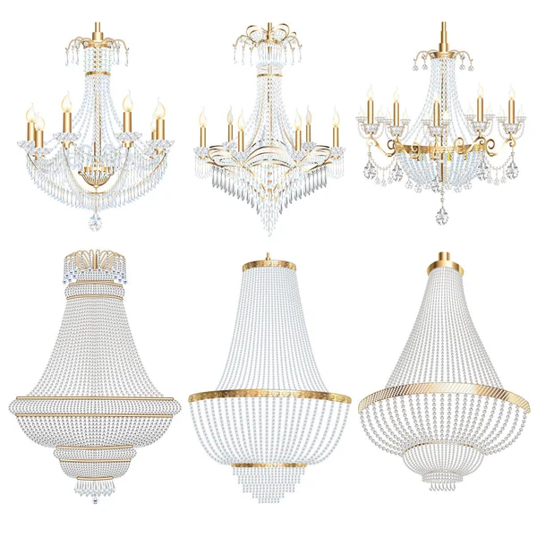 Illustration Set Chandelier Lamps Fixtures Crystal Pendants White Background — Stock Vector