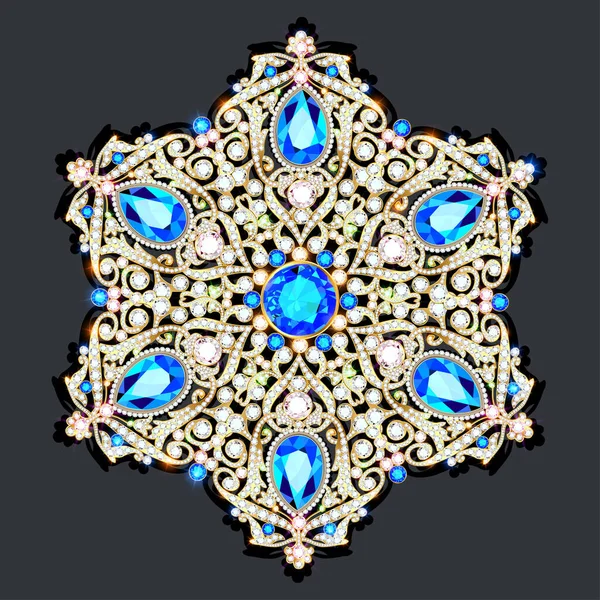 曼荼罗胸针首饰 设计元素 部落民族花纹圆着珍贵的宝石 几何复古装饰背景 — 图库矢量图片