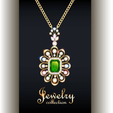 Değerli taşları ve yazıtları olan zarif bir kolye.