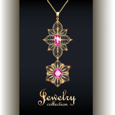 Değerli taşları ve yazıtları olan zarif bir kolye.