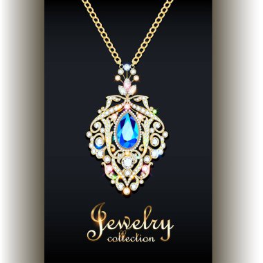 Değerli taşları ve yazıtları olan zarif bir kolye.