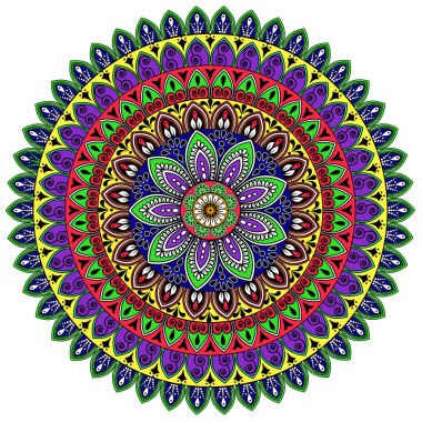 Tasarım için renkli süslemeleri olan resimli mandala