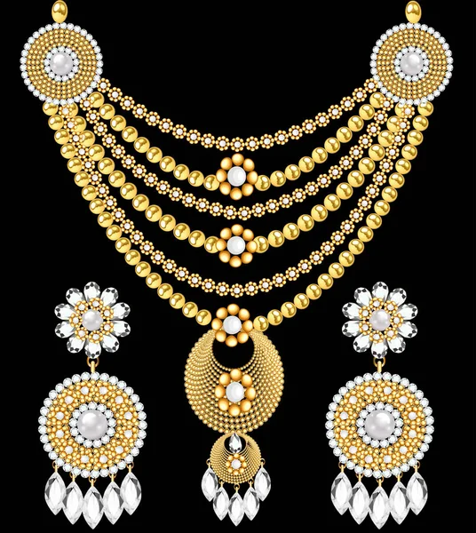 Illustration Set Halskette Und Ohrringe Hochzeit Weiblichen Diamanten — Stockvektor