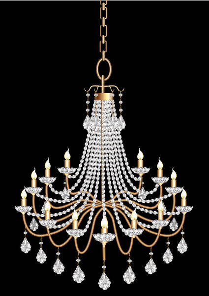 illustration of a chandelier with crystal pendants on the black