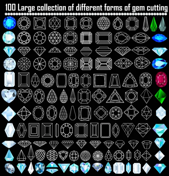 不同形状及切割宝石的图解收集 — 图库矢量图片