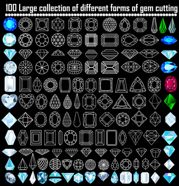 Illustration collection of different shapes and cut gemstones.