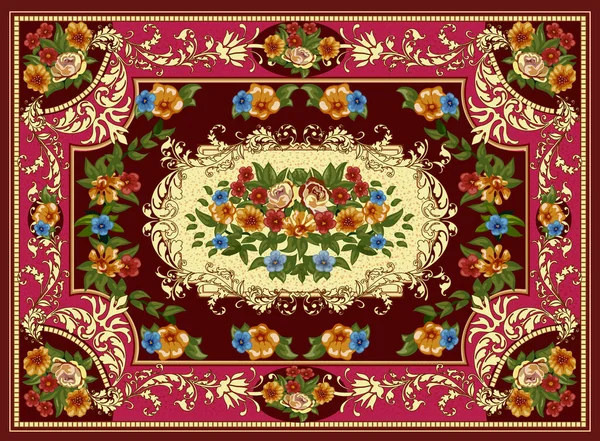 Ilustración Una Alfombra Multicolor Brillante Con Adornos Florales — Archivo Imágenes Vectoriales