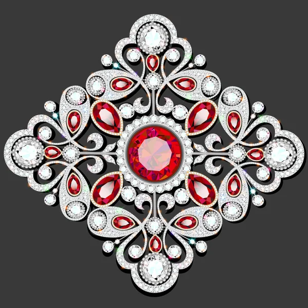 Broche Ilustrativo Con Perlas Piedras Preciosas Joyería Victoriana Filigrana Elemento — Vector de stock