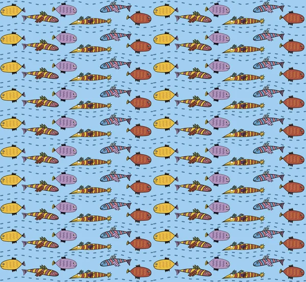 Abbildung Nahtlose Muster Mit Fisch Lineare Ethnische Design Elemente — Stockvektor
