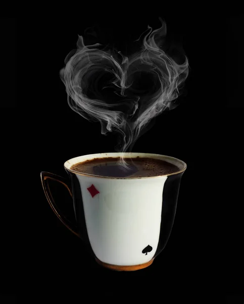 Xícara de café com forma de coração fumaça — Fotografia de Stock