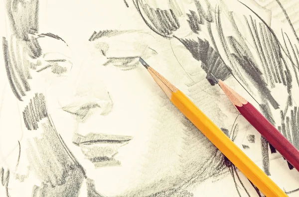Kresba dívky tužka — Stock fotografie