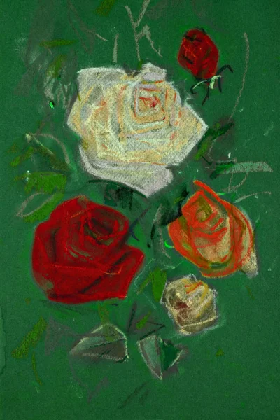 Drawing of roses by pastel — Stock Photo, Image