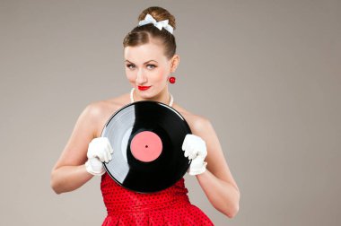 Vinil kayıt kadınlar, iyi müzik, sayısı, retro elinde