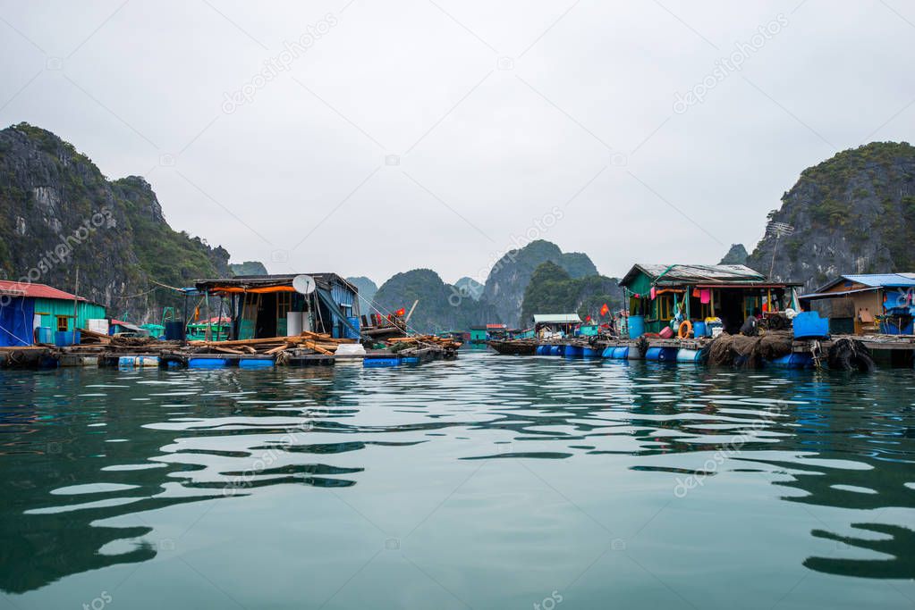 Cat Ba Island, Vietnam.  Fishing Floating Village