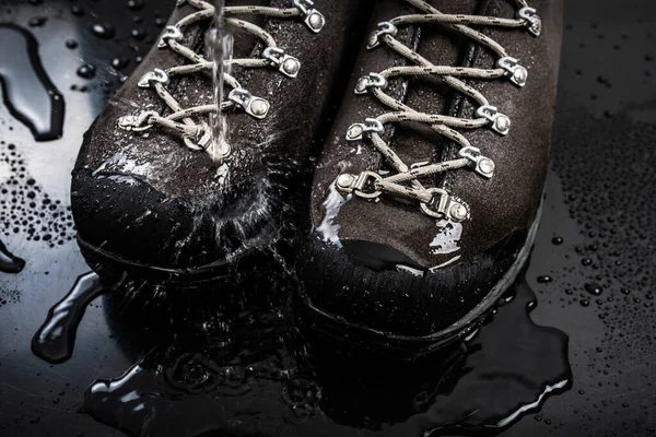 Water Resistance Shoes Trekking Leather Boots Hiking Water Spray Membrane — Stock Photo, Image