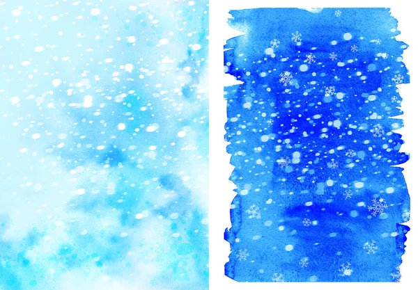 Natal fundo aquarela com flocos de neve — Fotografia de Stock