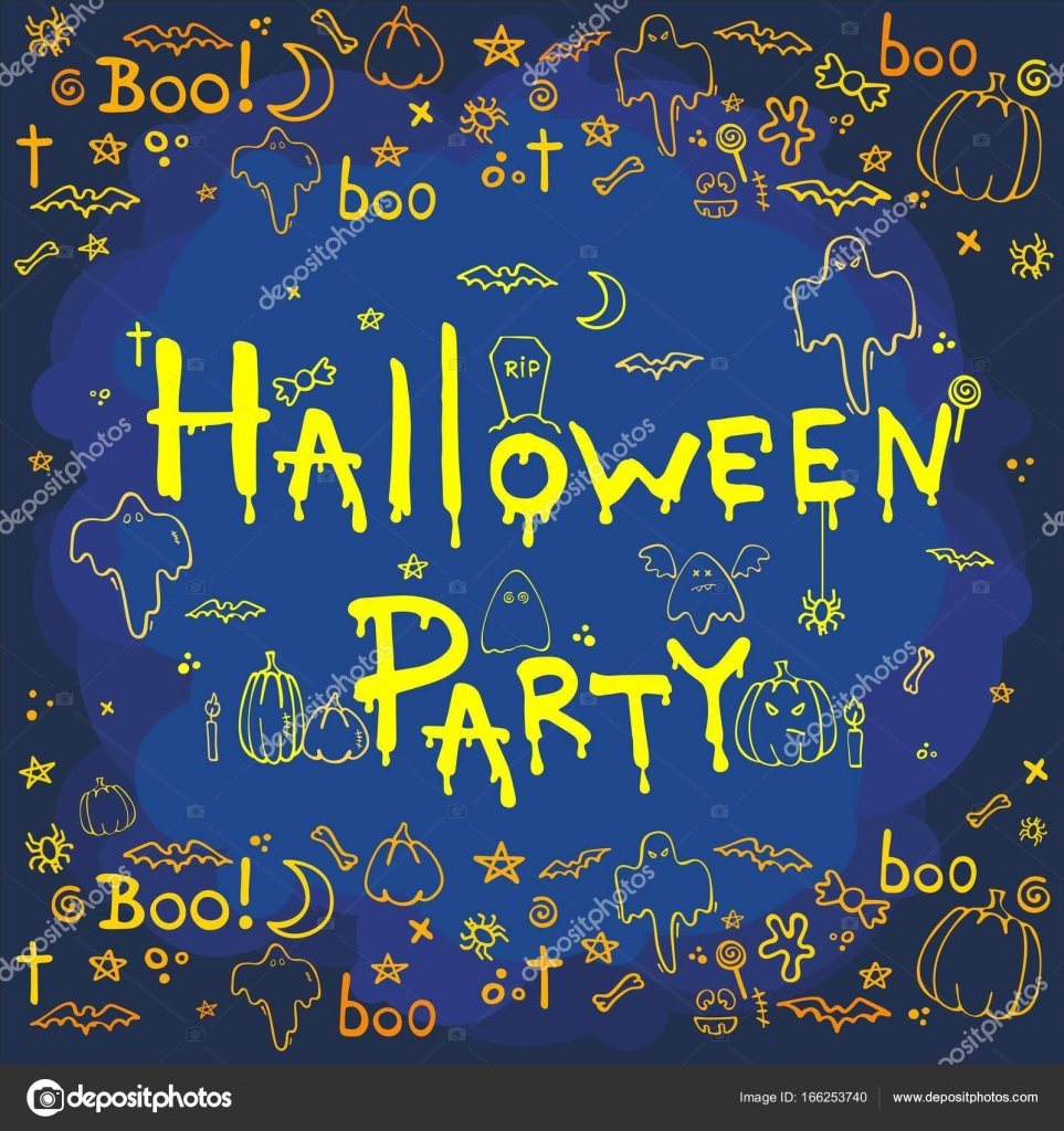 Halloween party, hand drawn cartoon background Stock Vector Image by