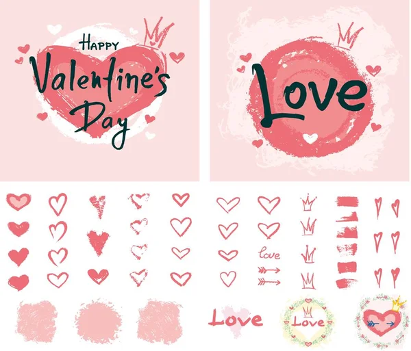 Valentine Hand Drawn Grunge Hearts Set — Stock Vector