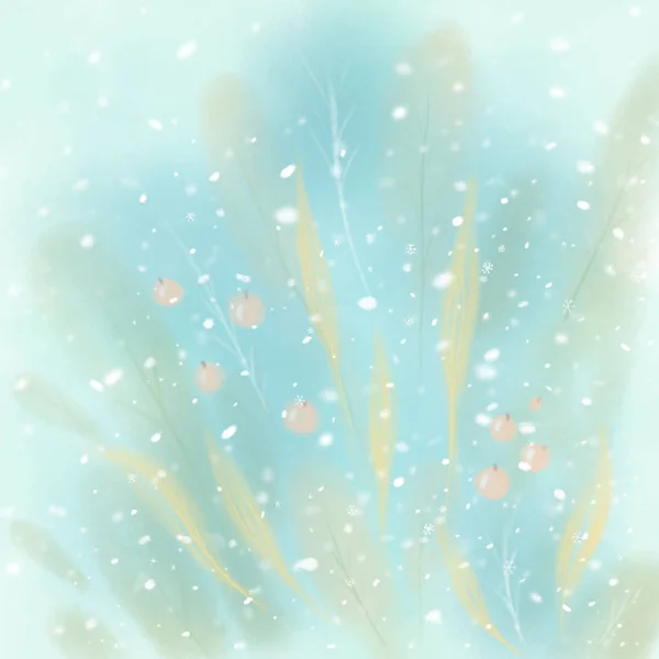 Handgezeichneter Neujahrshintergrund mit Schnee und Schneeflocken — Stockfoto