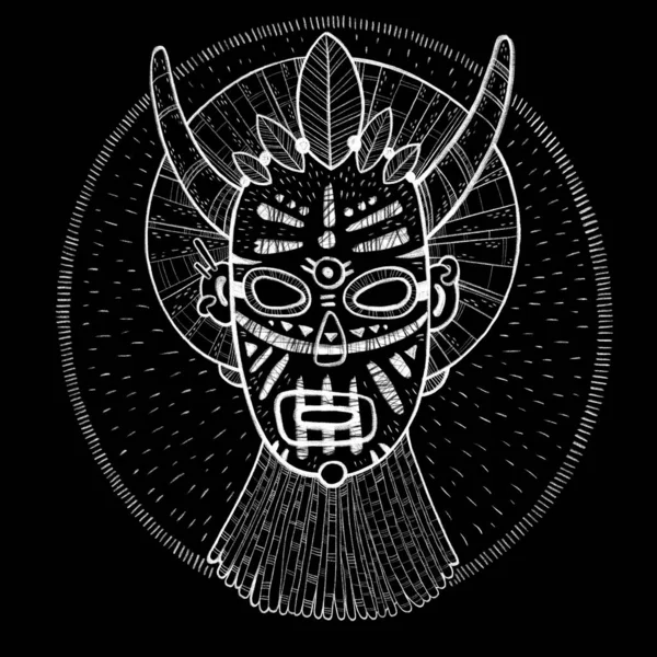 Afrykańska Etniczna Maska Plemienna Ręcznie Rysowana Ilustracja — Zdjęcie stockowe