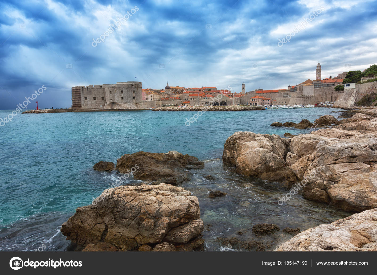 Lever Soleil Dubrovnik Paysage Avec Vue Sur Vieille Ville