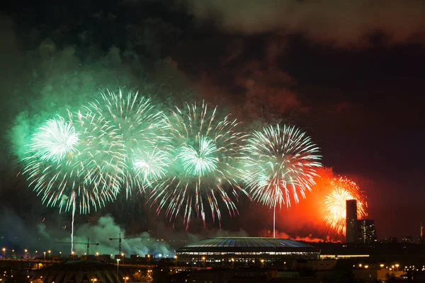 Big fireworks over Luzhniki stadium , Moscow