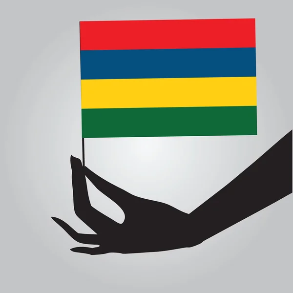 Hand met vlag Mauritius — Stockvector