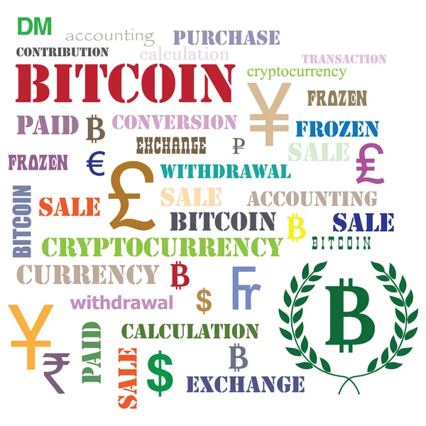 Набір слів і символів, з Bitcoin — стоковий вектор