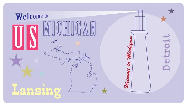 Banner Michigan con faro — Vector de stock