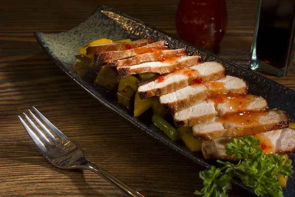 Meat on the Asian vegetable cushion — Stock Photo, Image