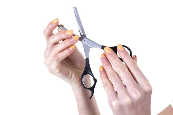 Scissors in hand isolated — Stock Photo, Image