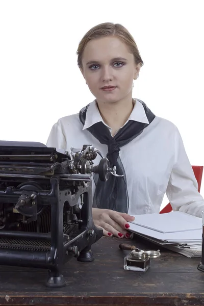 Young girl typist — Stock Photo, Image