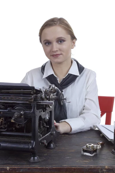 Young girl typist — Stock Photo, Image
