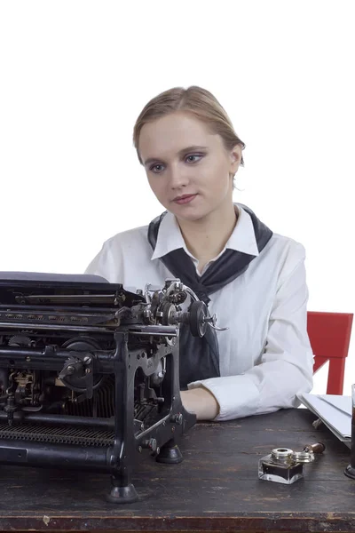 Young girl typist — Stock Photo, Image