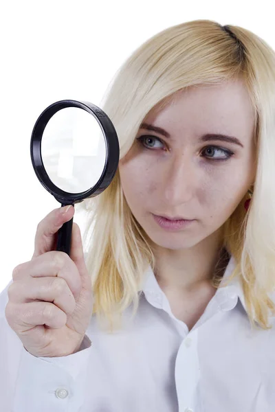 Woman with magnifier glass — Stock Photo, Image