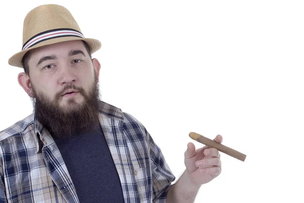 Бородатий чоловік з сигарою — стокове фото