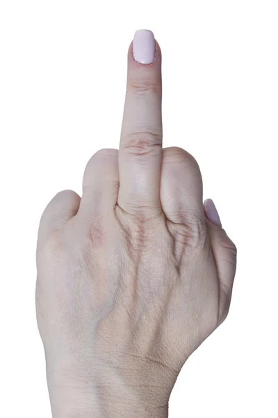 Woman hand showing middle finger — Stok fotoğraf